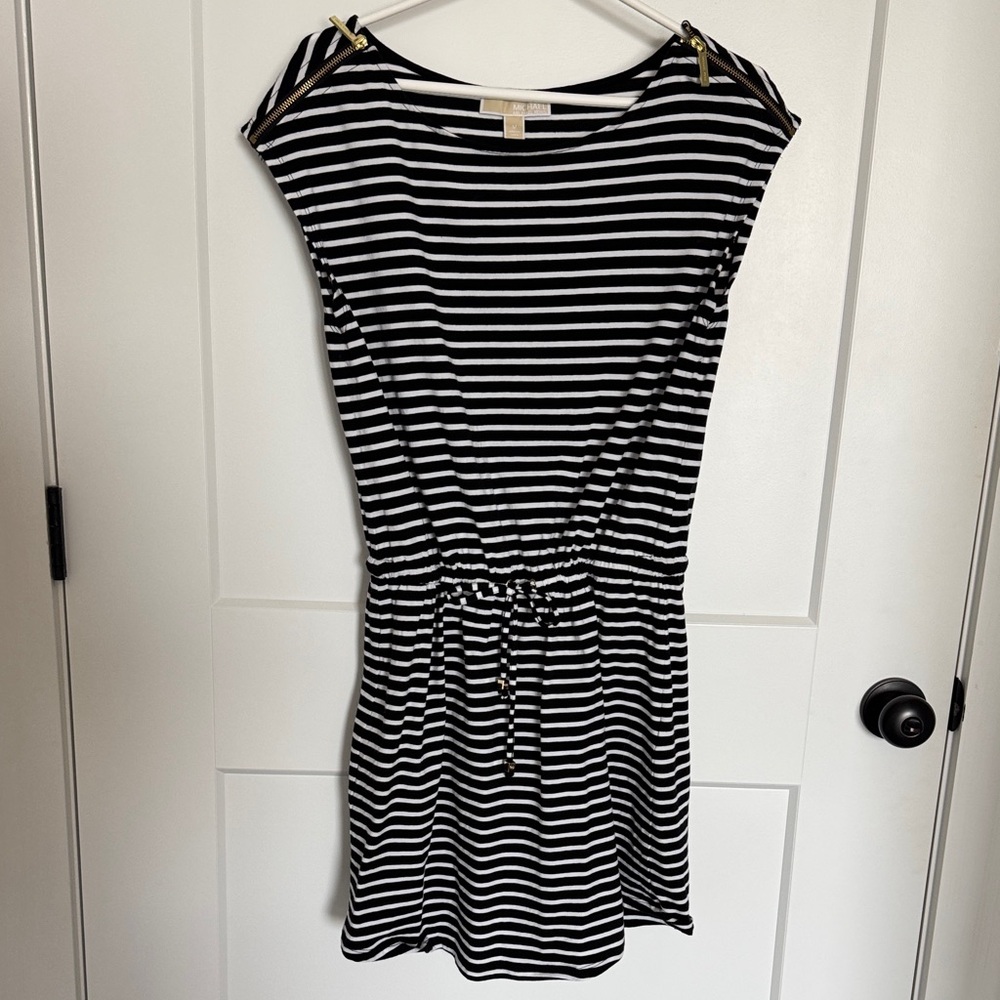 Michael Kors Black and White Striped Mini Dress